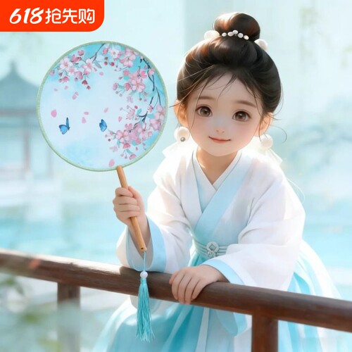团扇双面古典扇子古风半透圆形流苏女古装汉服旗袍丝质古装扇子