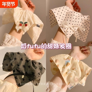 法式文艺~复古甜美方巾大肠发圈女高级感超大号马尾头绳发饰头饰