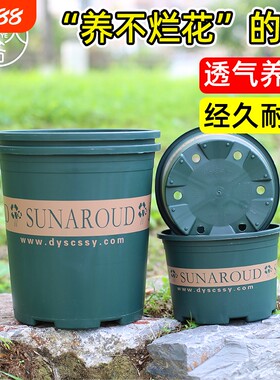 加仑盆花树脂圆形田园风塑料花盆绿植种植盆阳台多肉植物带托盘