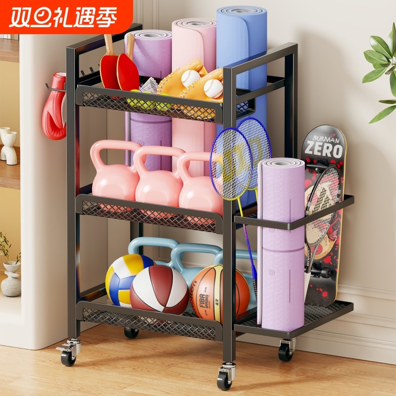 健身器材收纳神器哑铃架羽毛球拍置物架运动工具篮球瑜伽垫收纳筐