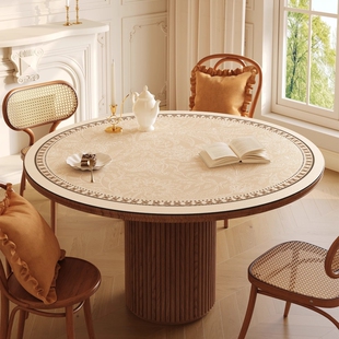 法式轻奢皮革圆桌桌垫防水防油防烫免洗垫子高级感餐桌茶几圆形垫