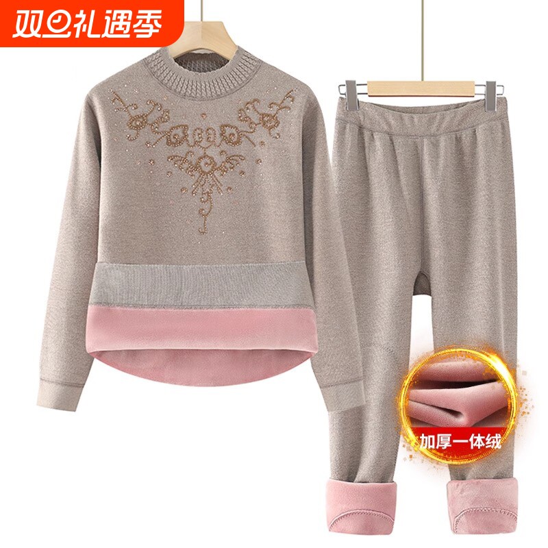 妈妈秋冬保暖内衣加绒加厚中老年人冬装套装女秋衣秋裤奶奶内搭