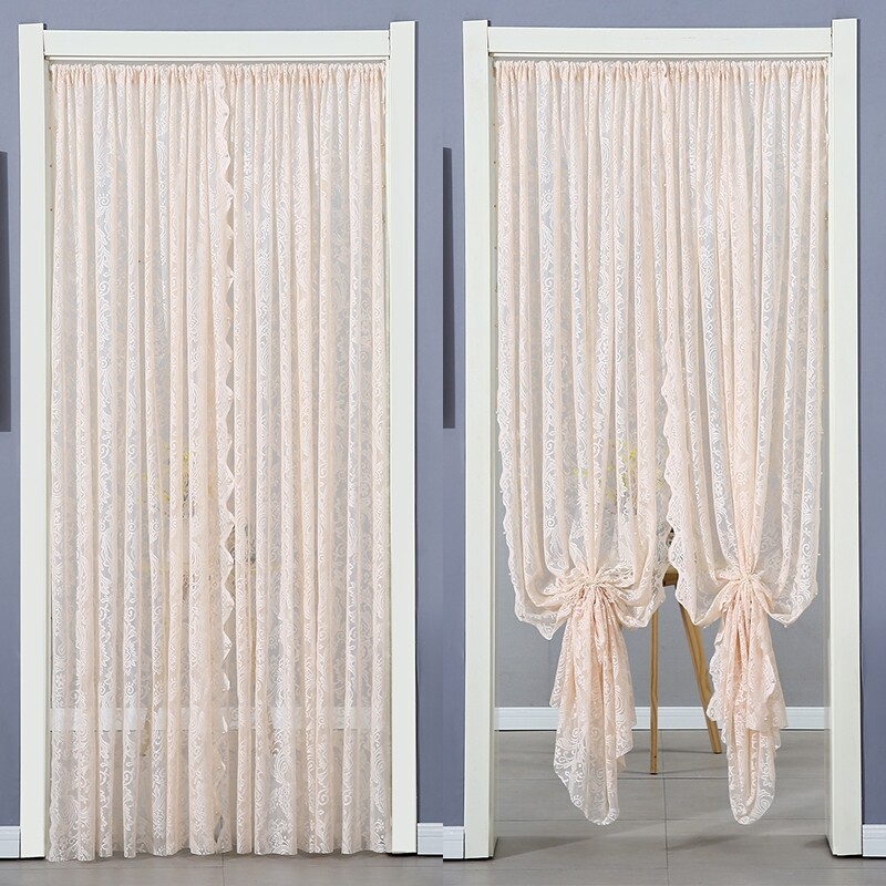 纱帘飘窗内开窗钉珠法式复古魔术贴免打孔蕾丝田园窗帘门帘隔断帘