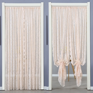 纱帘飘窗内开窗钉珠法式复古魔术贴免打孔蕾丝田园窗帘门帘隔断帘