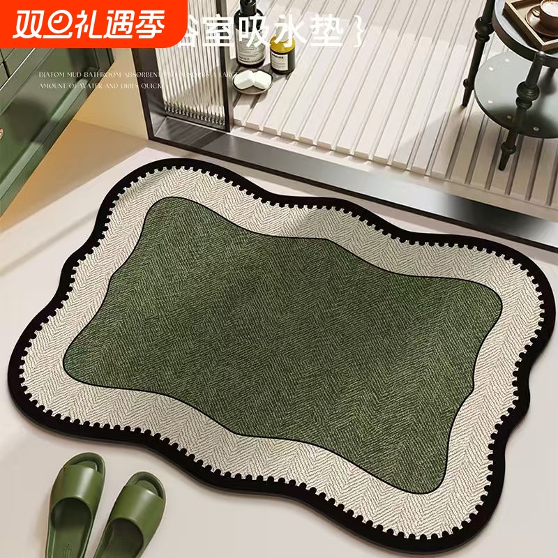复古法式浴室地垫卫生间门口防滑垫吸水垫子硅藻泥脚垫圈绒除尘