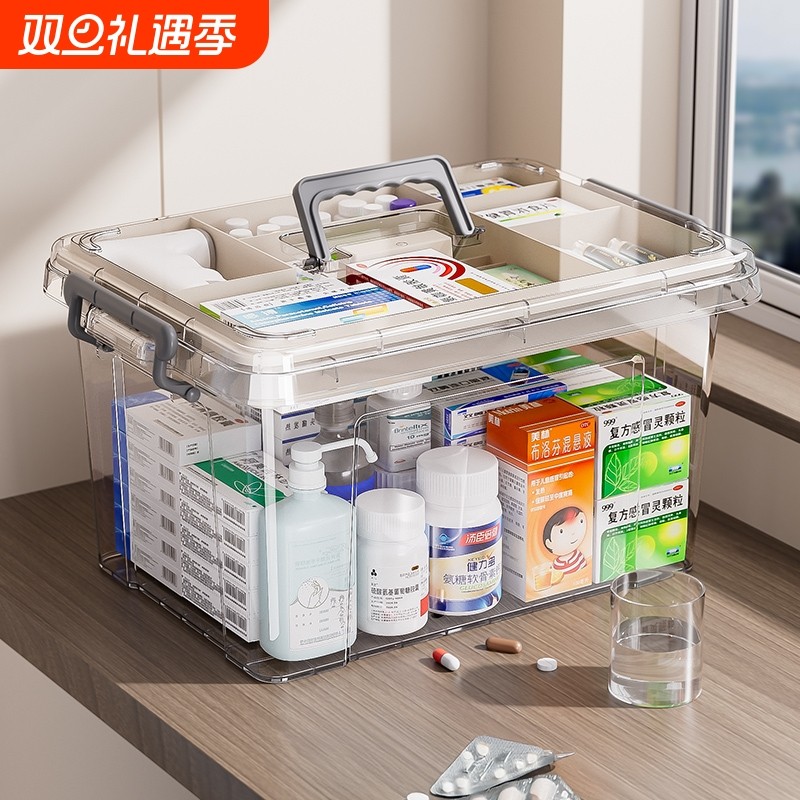 多层药箱家庭装家用医药箱大容量药物收纳盒透明大号医疗急救药盒