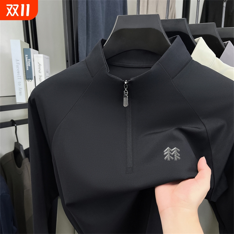 奥莱品牌折扣秋冬季K.LT恤男长袖速干户外运动打底立领上衣登山