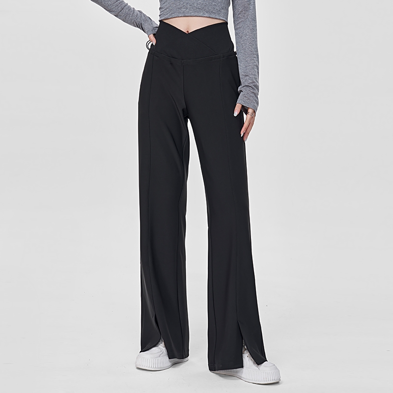 孕妇黑色低腰开叉喇叭阔腿裤