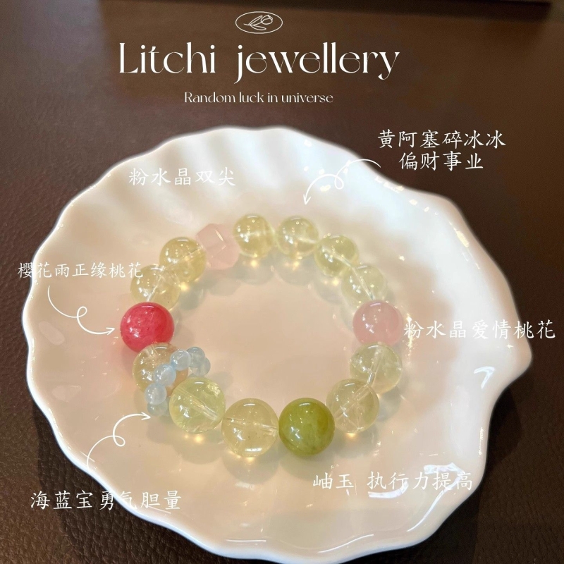 2025新款柠檬晶黄水晶樱花雨粉水晶岫玉12MM手串手链