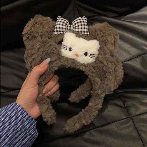 2025新款可爱卡通猫耳朵豹纹毛绒发箍女洗脸化妆头箍