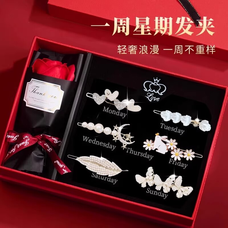 复古珍珠发夹女生刘海夹生日礼物高级感古风甜美发饰边夹一字夹图片