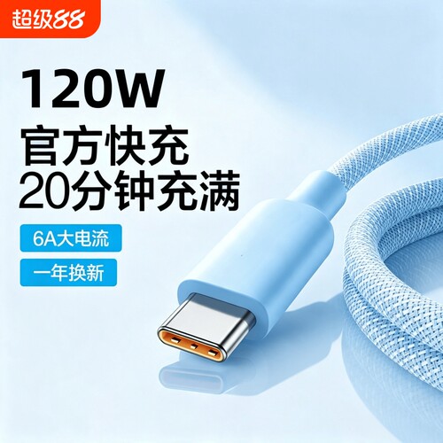 120W超级快充typec充电线6A闪充66W手机编织数据线tpyec适用华为mate40/50/60荣耀magic防折断vivo2米接口