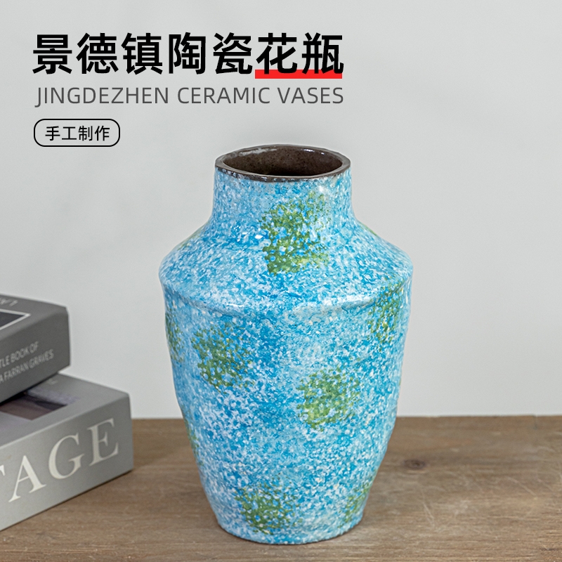 陶瓷花瓶法式复古手绘油画艺术高级感插花客厅装饰南瓜陶土双耳图片