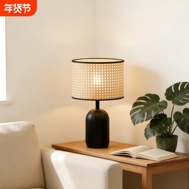 新中式台灯客厅书桌灯卧室床头灯中国风复古北欧夜灯中古艺术护眼