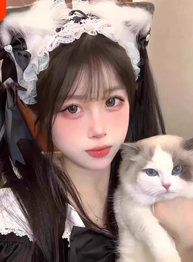 可爱猫耳朵头饰发箍女cos洛丽塔发夹蝴蝶结发带发饰蕾丝蓝色粉色