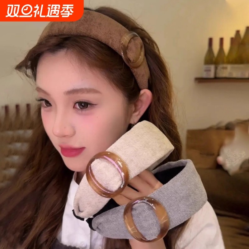 美拉德发箍秋冬新款玳瑁色圆环宽边时尚复古高颅顶头箍外戴发饰品