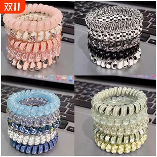 彩色時(shí)尚 電話線發(fā)圈簡(jiǎn)約女高彈力耐用綁頭發(fā)皮筋頭繩扎頭發(fā)繩輕奢