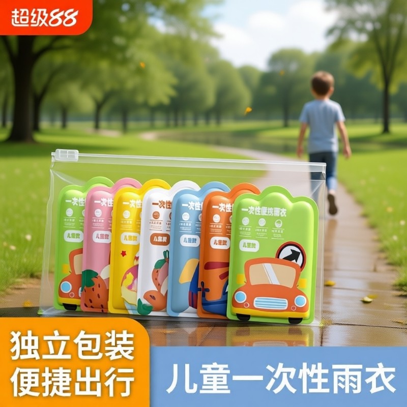 一次性雨衣儿童卡片便携防水宝宝成人雨披加厚小学生上学专用旅行