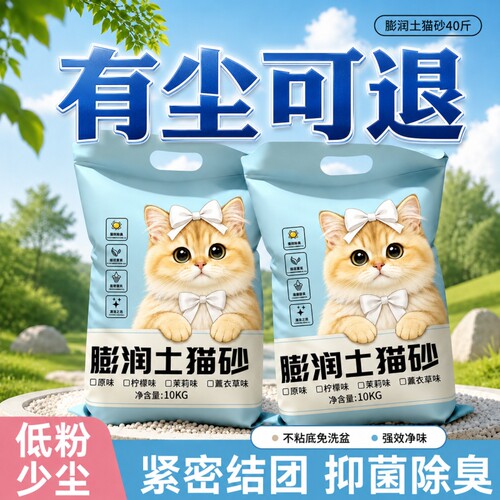膨润土猫砂40斤包邮除臭结团低尘