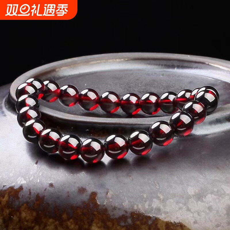 全网爆款精品酒红石榴石手链手串多圈水晶男女款通透红润饰品仿