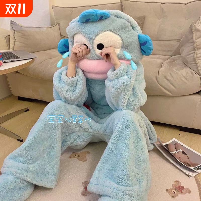 汉顿丑鱼连体睡衣女珊瑚绒