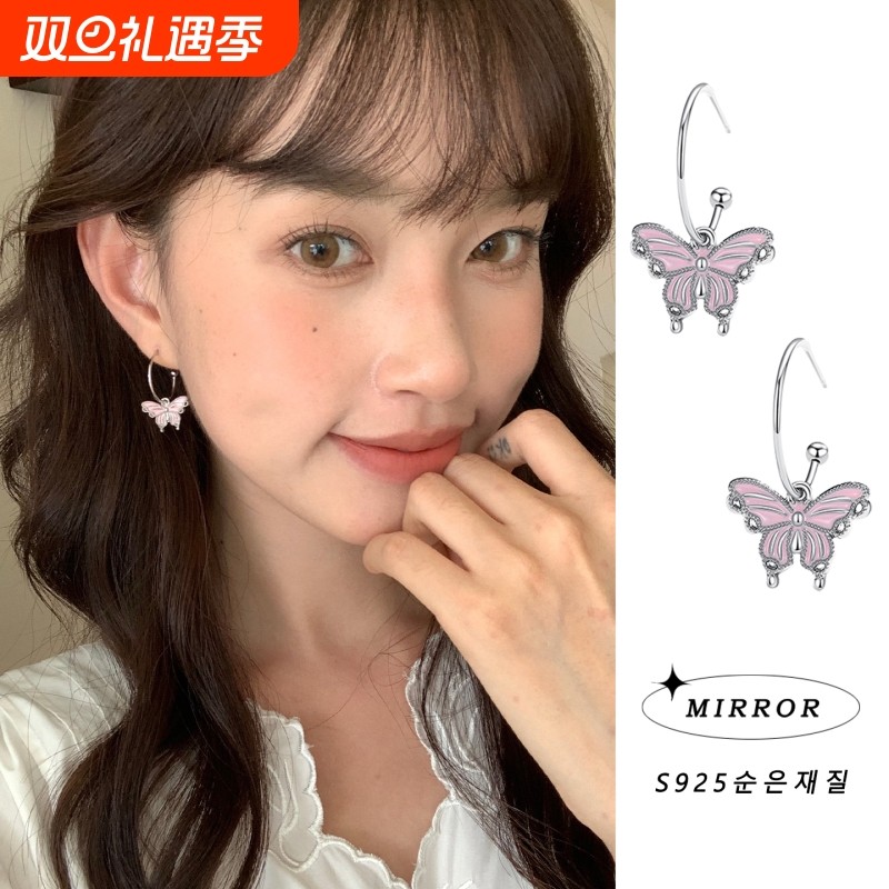 小麋人「蜜糖振频」925纯银粉蝴蝶少女心耳钉女耳环耳饰银针小众