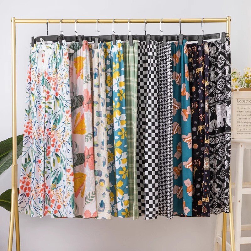 绵绸睡裤夏女士可外穿泰国大象家居休闲阔腿沙滩裤宽松人造棉薄款