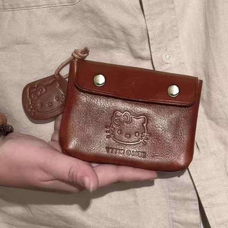 HelloKitty手工皮质零钱包女可爱迷你便携耳机钥匙证件随身小卡包