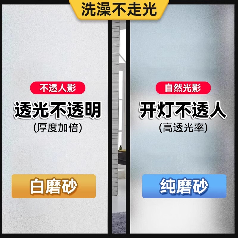 防窥窗户贴纸磨砂透光不透明走光浴室厕所卫生间客厅静电贴膜遮光