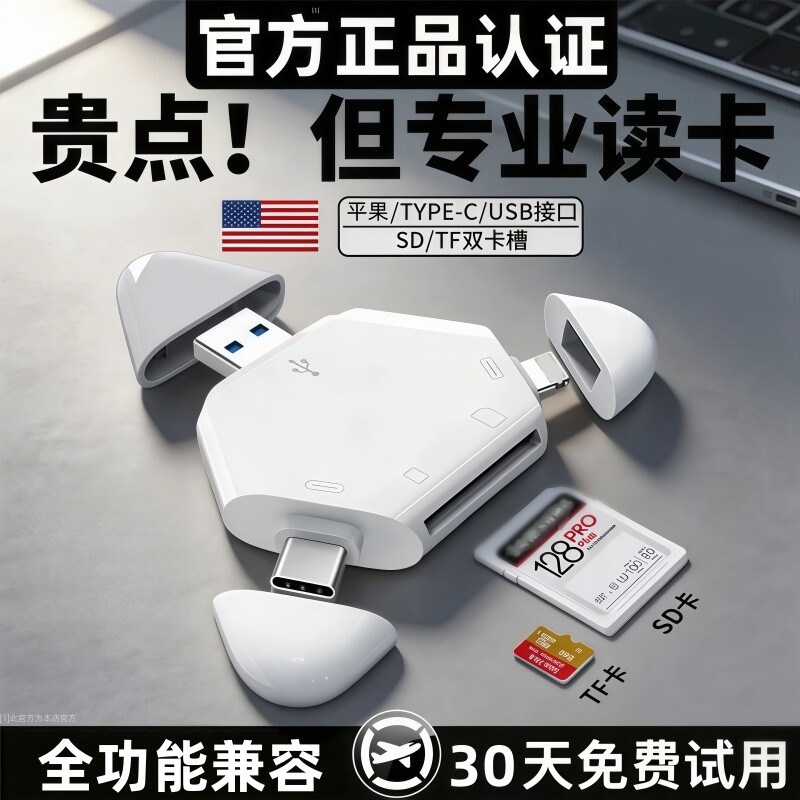 【官方正品】多功能读卡器适用苹果手机相机三合一SD内存卡TF高速USB3.0索尼佳能储存type-c转换导出电脑桃李图片