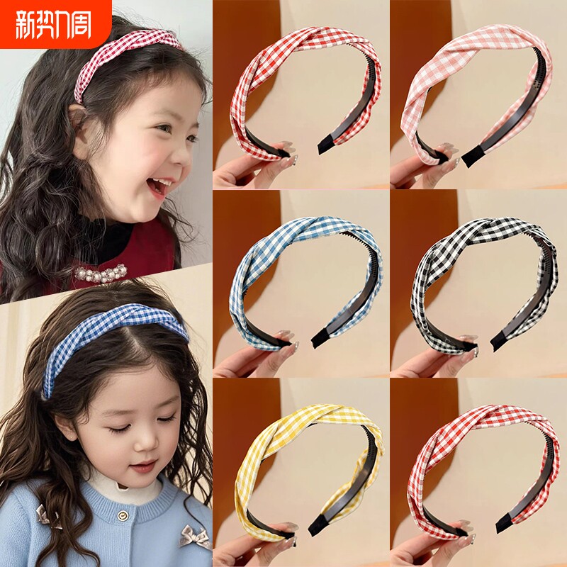 儿童刘海碎发神器发箍女童防滑压发头箍不勒头小女孩发卡格子麻花