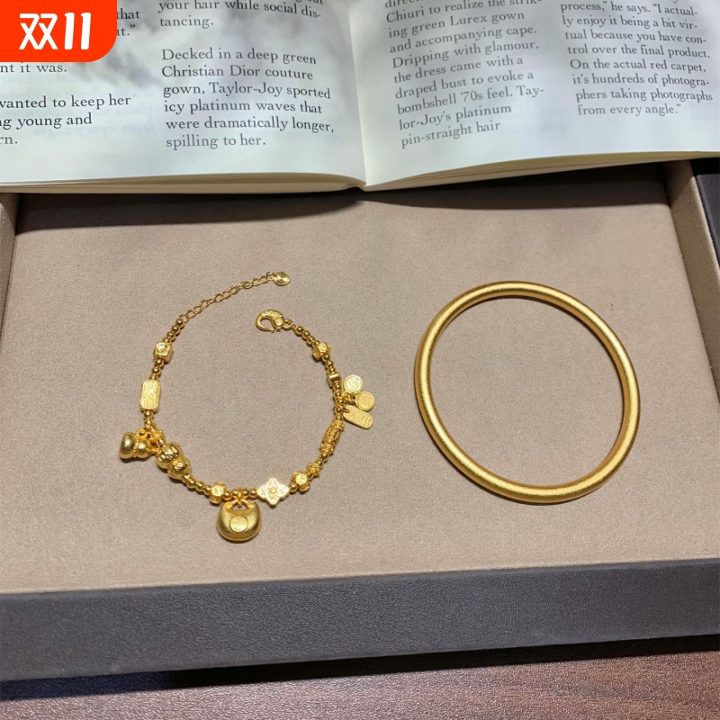 金店同款沙金彷真金素圈传承手镯平安喜乐送女友简约新中式古法