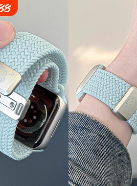 适用苹果手表表带S10S9iwatch11尼龙applewatch8代编织7磁吸S7弹力SE腕带S6高级542mm运动智能蓝色红色黑色