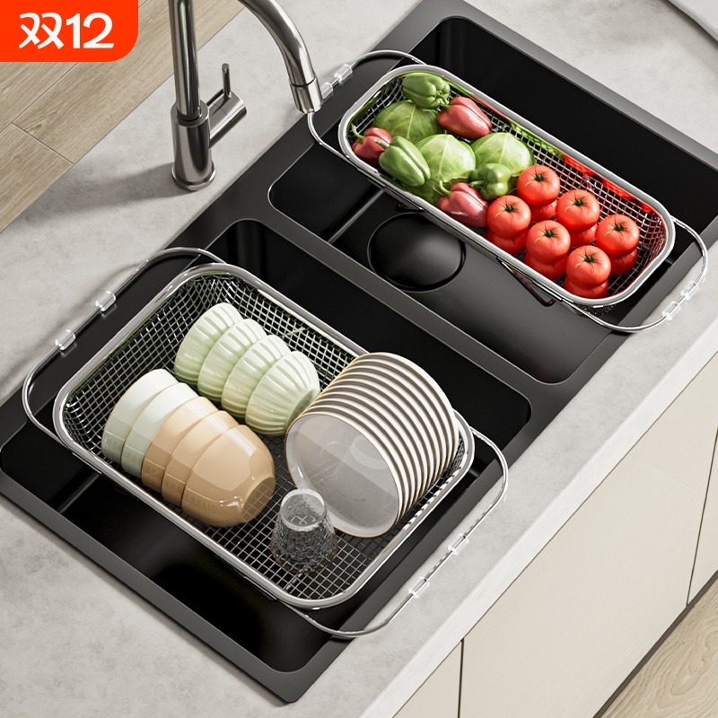 不锈钢沥水架厨房伸缩水槽碗架水池洗菜盆碗筷滤水碗盘碗碟收纳篮
