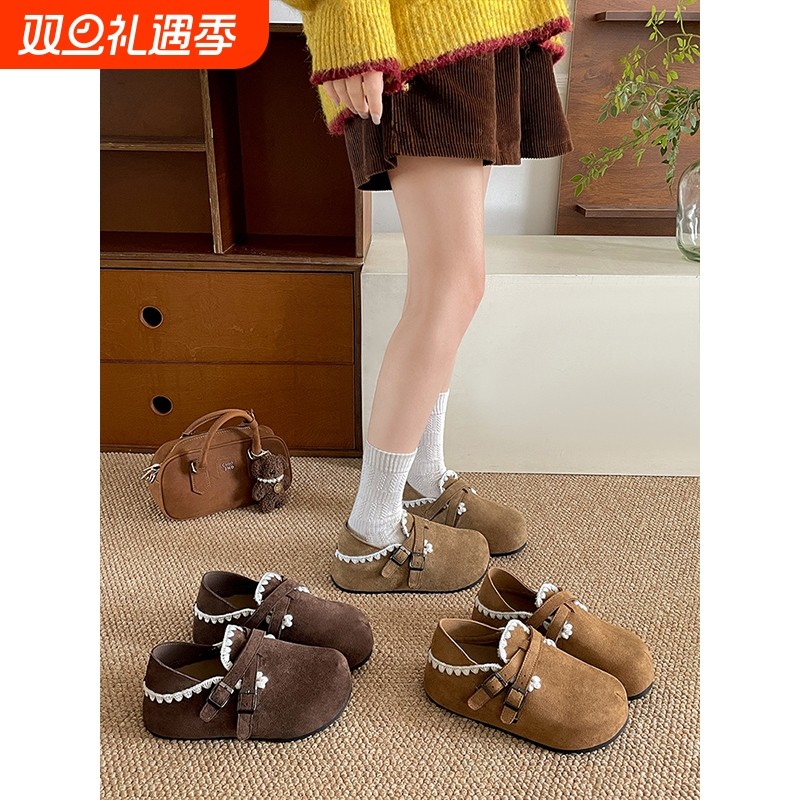 南在南方复古棕色厚底勃肯鞋女2025新款秋季配裙子增高百搭单鞋子