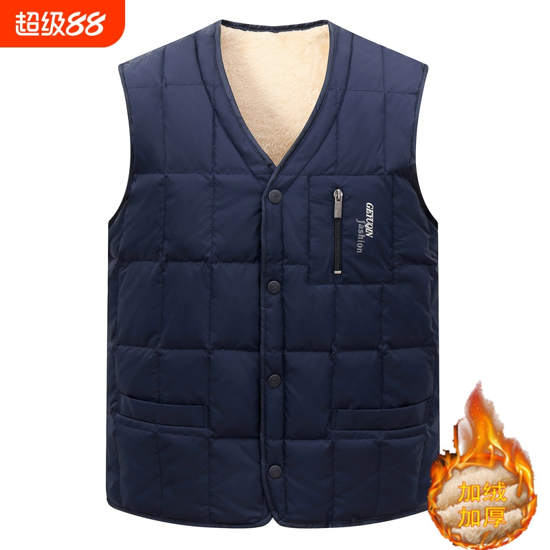 冬季羽绒马甲男士V领大尺码坎肩中老年加厚背心保暖内胆爸爸装上