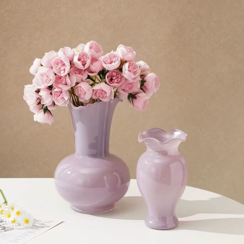 中古芬顿花瓶摆件客厅插高级玻璃卧室插花黑色紫色绿色桌面花卉