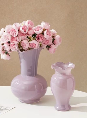 中古芬顿花瓶摆件客厅插高级玻璃卧室插花黑色紫色绿色桌面花卉