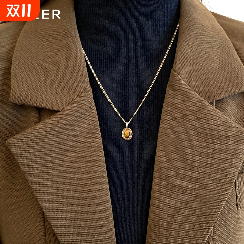 虎眼石项链女高级感毛衣链美拉德风锁骨链2025年爆款百搭颈链配饰