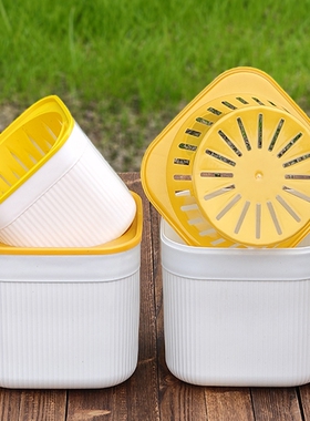 方形竖纹花盆双层自吸水防烂根塑料家用桌面水培绿萝多肉懒人套盆