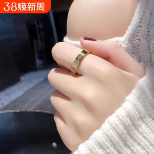钉子戒指男女18K玫瑰金love满天星情侣对戒指环黄金白金窄版宽版