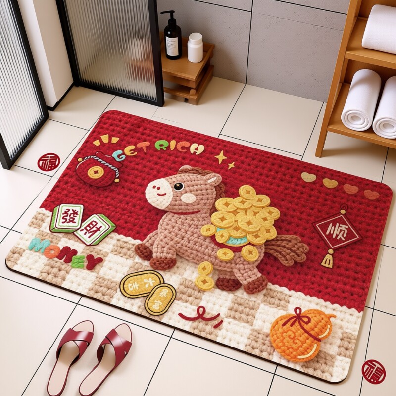 2026马年新年喜庆红色浴室地垫卫生间门口脚垫防滑吸水垫耐脏垫子