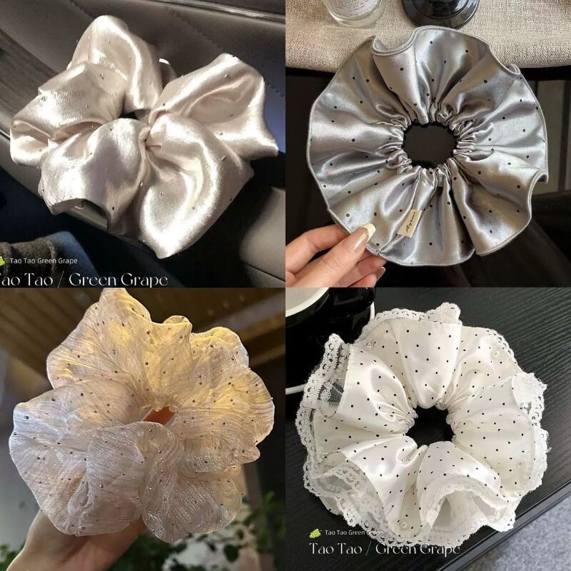 韩系满天星大肠发圈女超大气质丸子头绳发饰波点欧根纱缎面蓝色