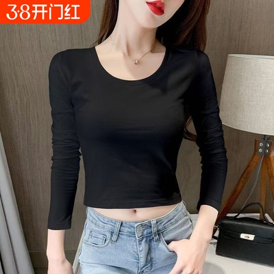 黑色短款圆领短袖t恤女2025新款