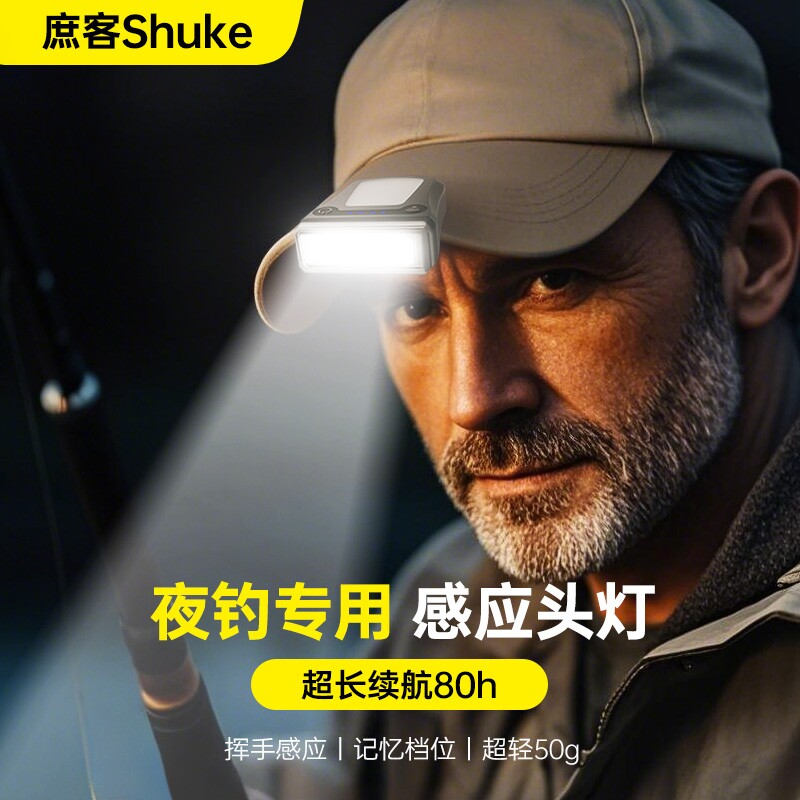 钓鱼专用头灯钓鱼灯夜钓灯感应超长续航夹帽灯强光超亮帽夹头戴式