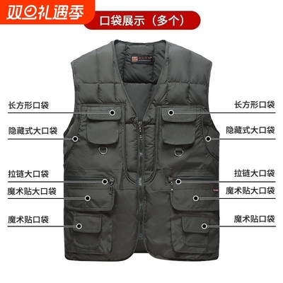 中老年羽绒棉马甲男士多口袋冬季保暖户外背心爸爸大码2025年新款