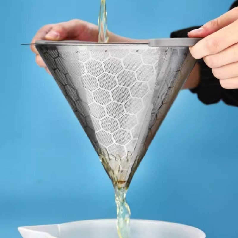 304不锈钢双耳茶桶茶叶超细过滤器奶茶店专用大号锥形茶隔网漏斗