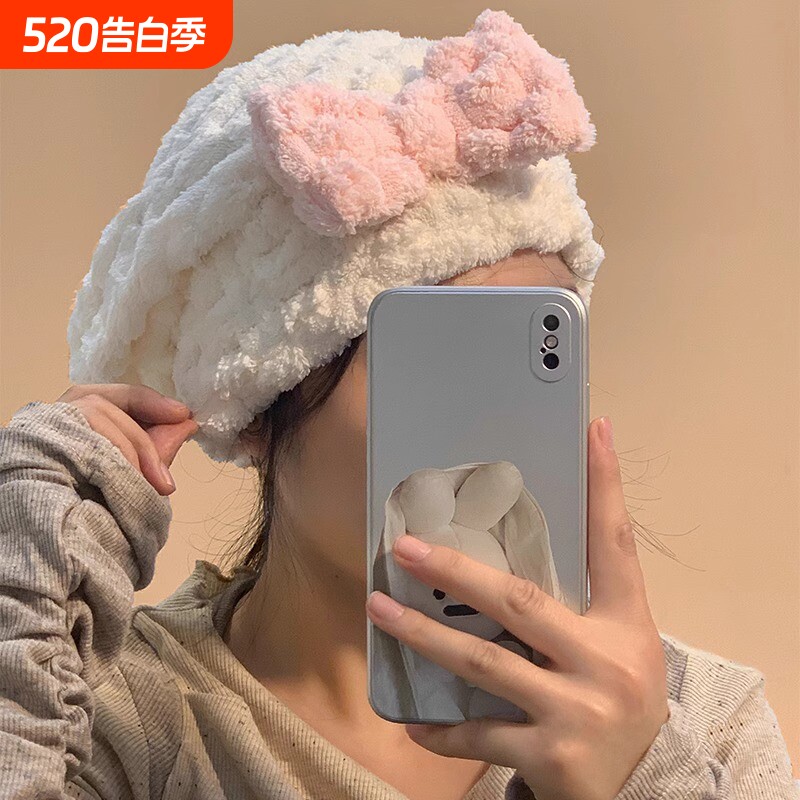 干发帽女吸水速干蝴蝶结新款不掉毛家用可爱干发巾擦头浴帽包头巾