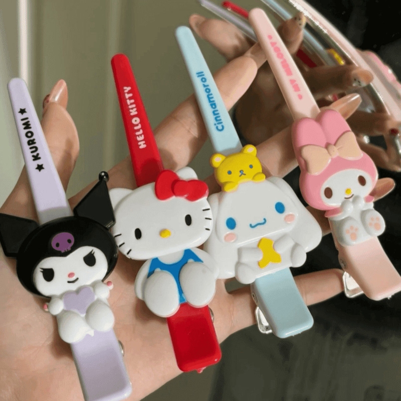 萃萃HelloKitty发夹碎发新款一字夹红色KT猫侧边刘海夹k