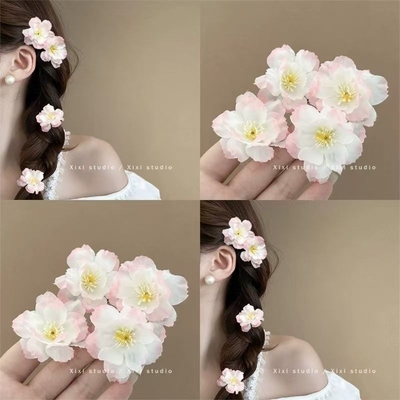 【甜美风格】花语呢喃!浅粉樱花发夹!仿真花朵侧边发卡氛围感拍照